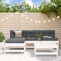  5 Piece Garden Lounge Set with Cushions White Solid Wood