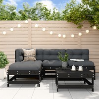  5 Piece Garden Lounge Set with Cushions Black Solid Wood