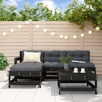  5 Piece Garden Lounge Set with Cushions Black Solid Wood