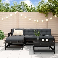  5 Piece Garden Lounge Set with Cushions Black Solid Wood
