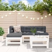  5 Piece Garden Lounge Set with Cushions White Solid Wood