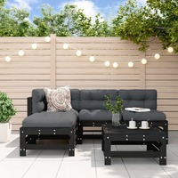  5 Piece Garden Lounge Set with Cushions Black Solid Wood