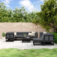  10 Piece Garden Lounge Set with Cushions Black Solid Wood