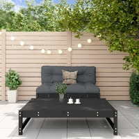  2 Piece Garden Lounge Set with Cushions Black Solid Wood