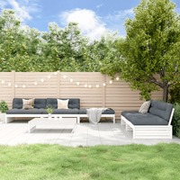 6 Piece Garden Lounge Set with Cushions White Solid Wood
