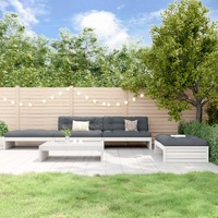  5 Piece Garden Lounge Set with Cushions White Solid Wood