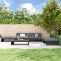  5 Piece Garden Lounge Set with Cushions Black Solid Wood