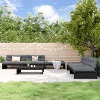  6 Piece Garden Lounge Set with Cushions Black Solid Wood
