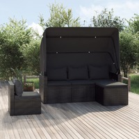  4 Piece Garden Sofa Set with Cushions Black Poly Rattan