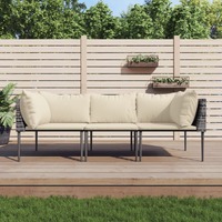  3 Piece Garden Lounge Set with Cushions Grey Poly Rattan