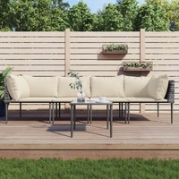  5 Piece Garden Lounge Set with Cushions Grey Poly Rattan
