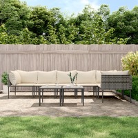  8 Piece Garden Lounge Set with Cushions Grey Poly Rattan