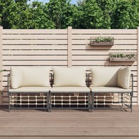  3 Piece Garden Lounge Set with Cushions Anthracite Poly Rattan