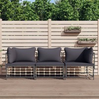  3 Piece Garden Lounge Set with Cushions Anthracite Poly Rattan