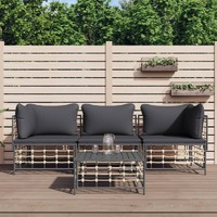  4 Piece Garden Lounge Set with Cushions Anthracite Poly Rattan