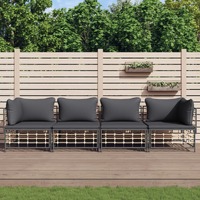  4 Piece Garden Lounge Set with Cushions Anthracite Poly Rattan