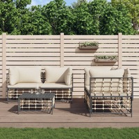  5 Piece Garden Lounge Set with Cushions Anthracite Poly Rattan