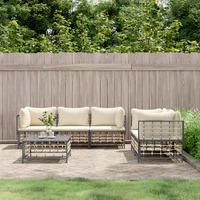  6 Piece Garden Lounge Set with Cushions Anthracite Poly Rattan