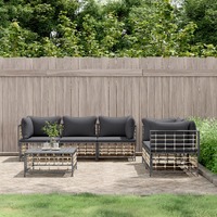 6 Piece Garden Lounge Set with Cushions Anthracite Poly Rattan