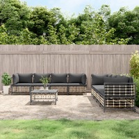  9 Piece Garden Lounge Set with Cushions Anthracite Poly Rattan