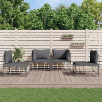  4 Piece Garden Lounge Set with Cushions Anthracite Poly Rattan