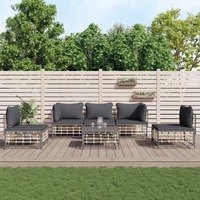  6 Piece Garden Lounge Set with Cushions Anthracite Poly Rattan