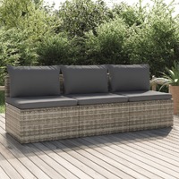  3-Seater Garden Sofa with Cushions Grey Poly Rattan