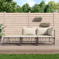 3 Piece Garden Lounge Set with Cushions Anthracite Poly Rattan