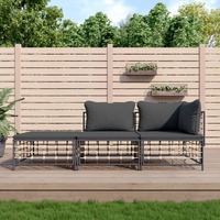  3 Piece Garden Lounge Set with Cushions Anthracite Poly Rattan