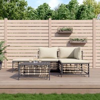  5 Piece Garden Lounge Set with Cushions Anthracite Poly Rattan