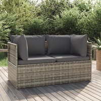  2-Seater Garden Sofa with Cushions Grey Poly Rattan