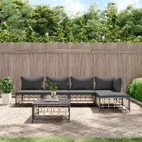  6 Piece Garden Lounge Set with Cushions Anthracite Poly Rattan