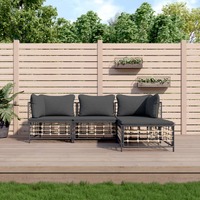  4 Piece Garden Lounge Set with Cushions Anthracite Poly Rattan