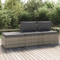  3 Piece Garden Lounge Set with Cushions Grey Poly Rattan