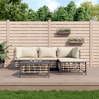  4 Piece Garden Lounge Set with Cushions Anthracite Poly Rattan