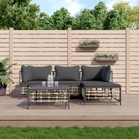  4 Piece Garden Lounge Set with Cushions Anthracite Poly Rattan