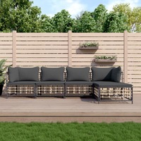  5 Piece Garden Lounge Set with Cushions Anthracite Poly Rattan