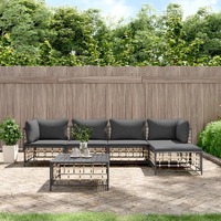  6 Piece Garden Lounge Set with Cushions Anthracite Poly Rattan
