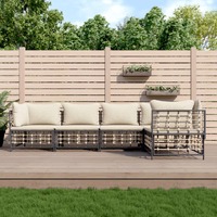  5 Piece Garden Lounge Set with Cushions Anthracite Poly Rattan