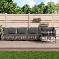  5 Piece Garden Lounge Set with Cushions Anthracite Poly Rattan