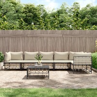  7 Piece Garden Lounge Set with Cushions Anthracite Poly Rattan