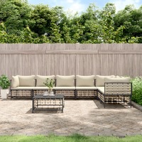  8 Piece Garden Lounge Set with Cushions Anthracite Poly Rattan