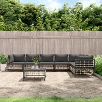  8 Piece Garden Lounge Set with Cushions Anthracite Poly Rattan