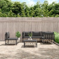  6 Piece Garden Lounge Set with Cushions Anthracite Poly Rattan