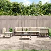  7 Piece Garden Lounge Set with Cushions Anthracite Poly Rattan