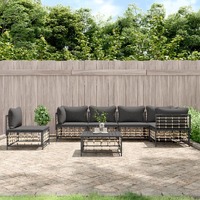  7 Piece Garden Lounge Set with Cushions Anthracite Poly Rattan