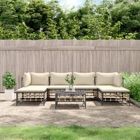  7 Piece Garden Lounge Set with Cushions Anthracite Poly Rattan