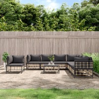  9 Piece Garden Lounge Set with Cushions Anthracite Poly Rattan