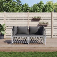  2 Piece Garden Lounge Set with Cushions White Steel