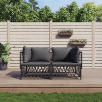 2 Piece Garden Lounge Set with Cushions Anthracite Steel
